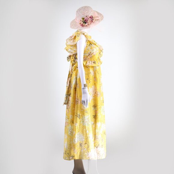 Boho Chic Mustard Floral Dress with Ruffle Detail - Picture 3 of 5